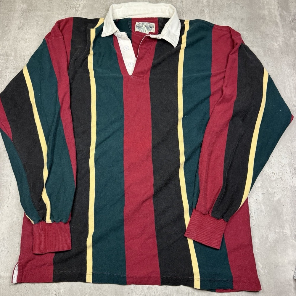 Vintage 90s Britches Great Outdoors Striped Rugby Polo Long Sleeve Collared